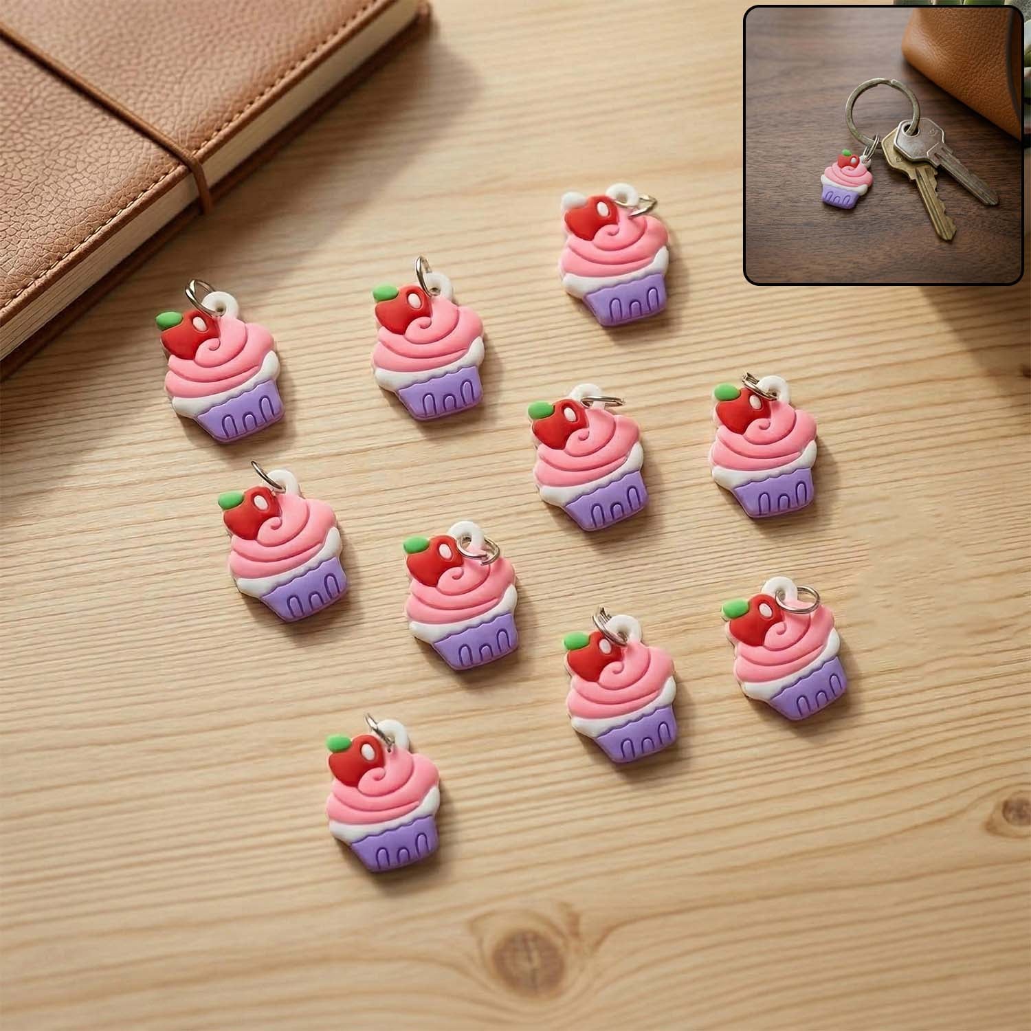 Cute Cupcake Shape Bag Charm Keychain Set (10 Pc)