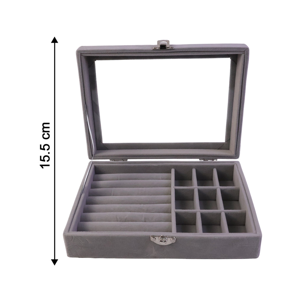 Premium Velvet Jewellery Organizer Box With Transparent Lid