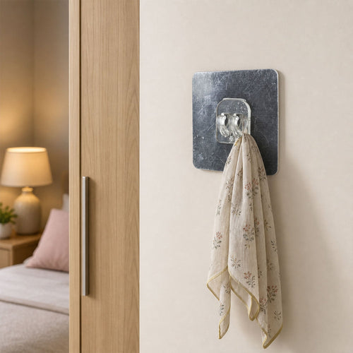 Self-adhesive transparent wall hook for home and office organizing