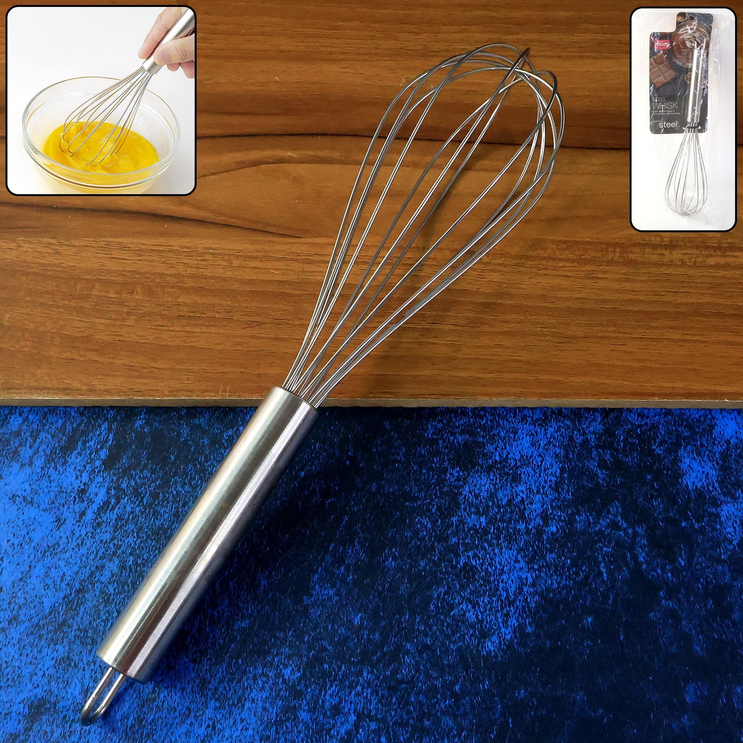 Stainless steel wire whisk with ergonomic handle for comfortable mixing