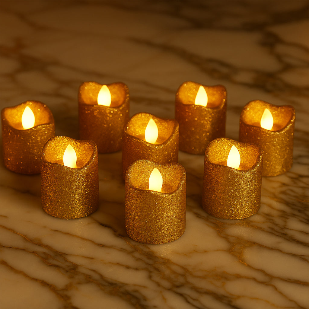 Christmas Premium Glitter Led Tealight Candles (9 Pc Set)
