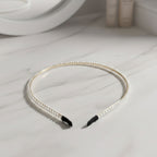 Elegant Pearl Beaded Slim Golden Metal Hair Band (1 Pc)