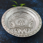 Traditional Silver Finish Plastic Pooja Thali (1 Pc)